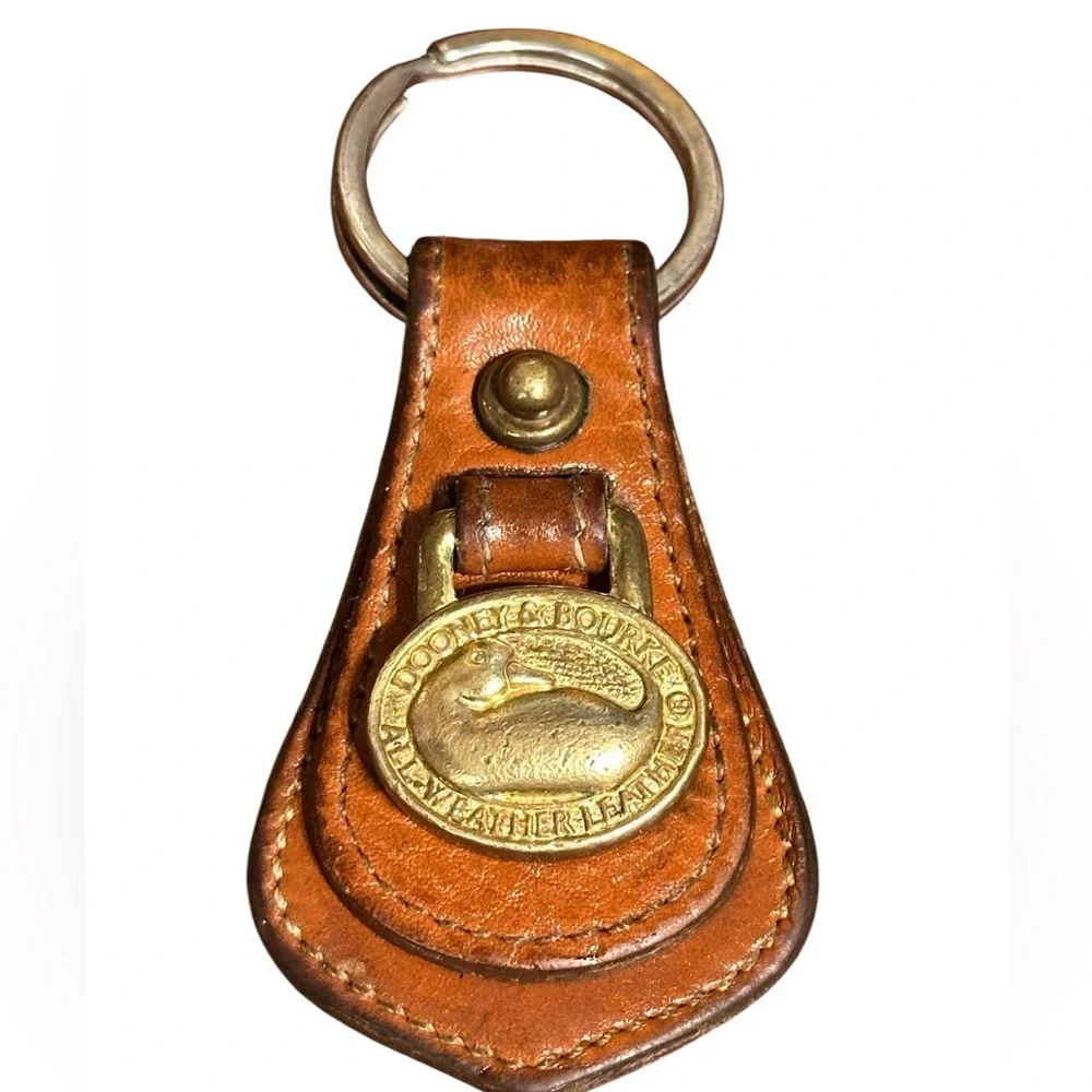 Vintage Dooney & Bourke Tan Leather Key Fob with Brass Duck Emblem - Picture 1 of 9